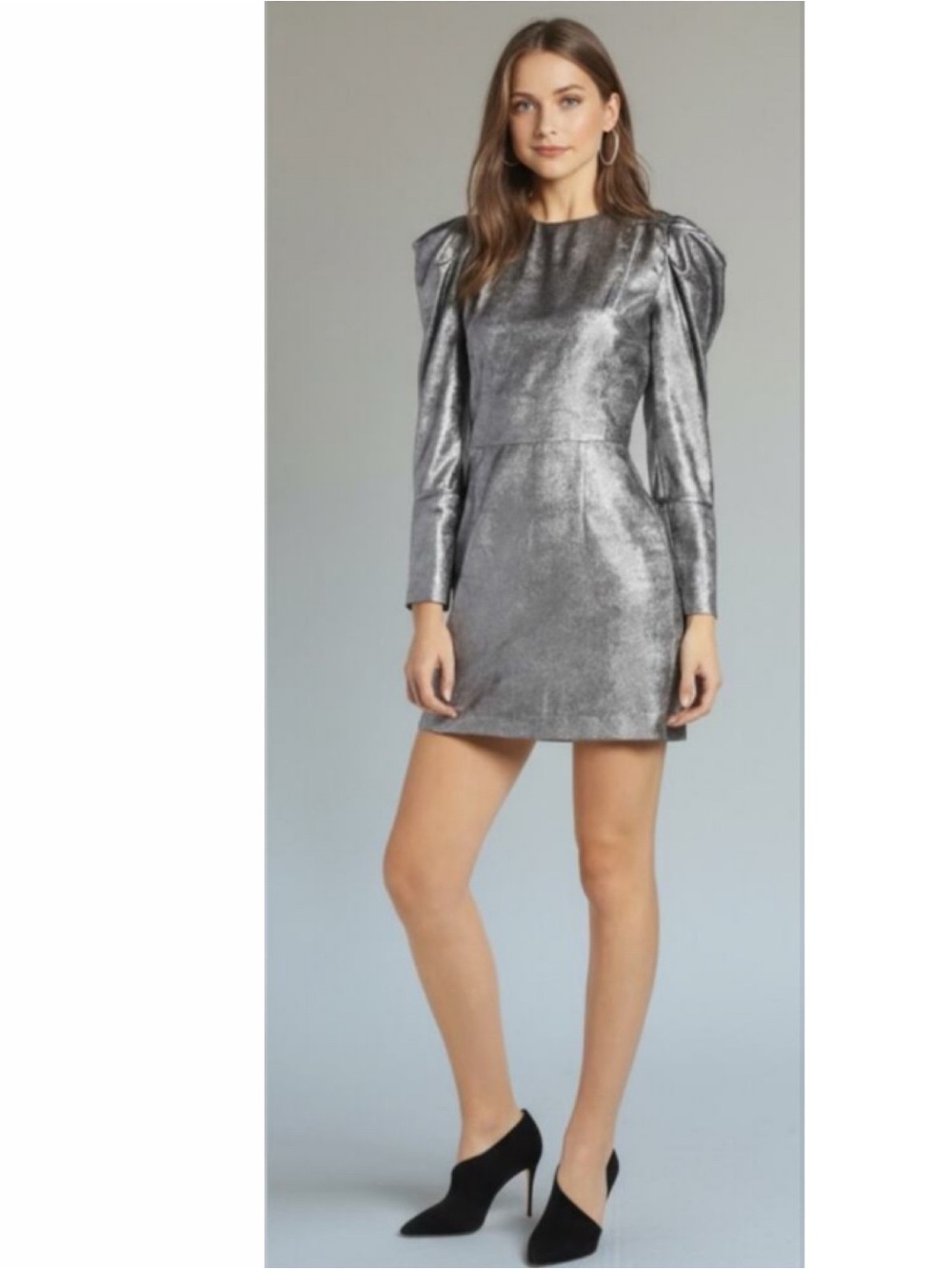 Something Navy Foil Shimmer metallic Silver Mini Dress Sz Medium Rave party chic